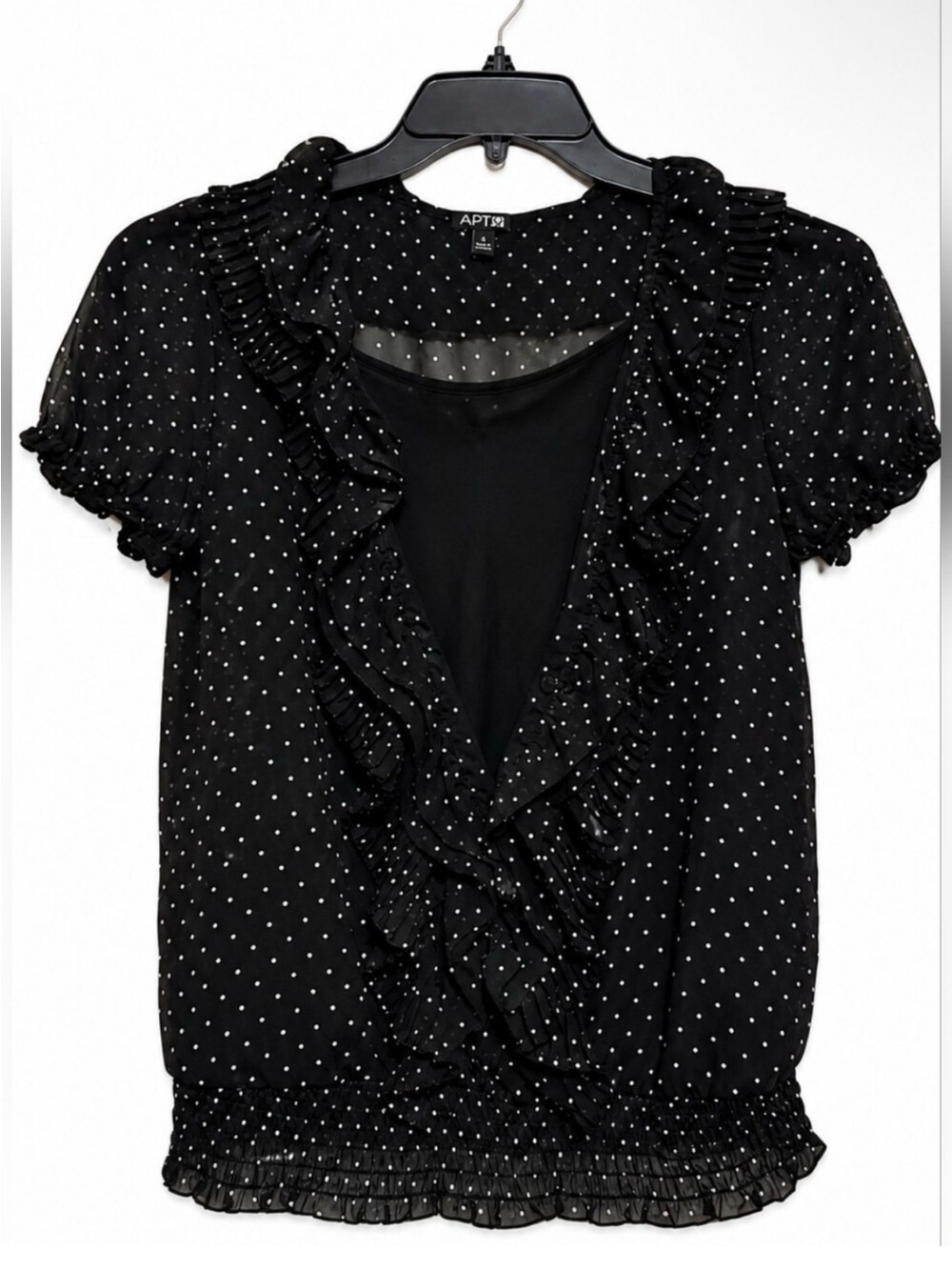 Apt. 9 Black Polka Dot Ruffle V-Neck Blouse